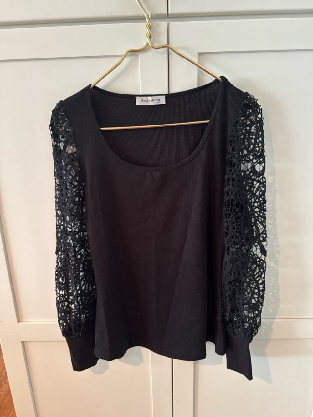 Black Crochet-Sleeve Women's Top
